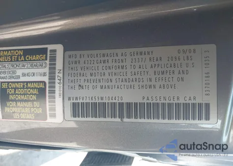 2009 Volkswagen Gti 2-Door из США, поврежденный, VIN WVWFV71K59W104420